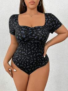 SHEIN EZwear 加大码黑色碎花连体衣，休闲夏季款 - 彩色 - 查看 1