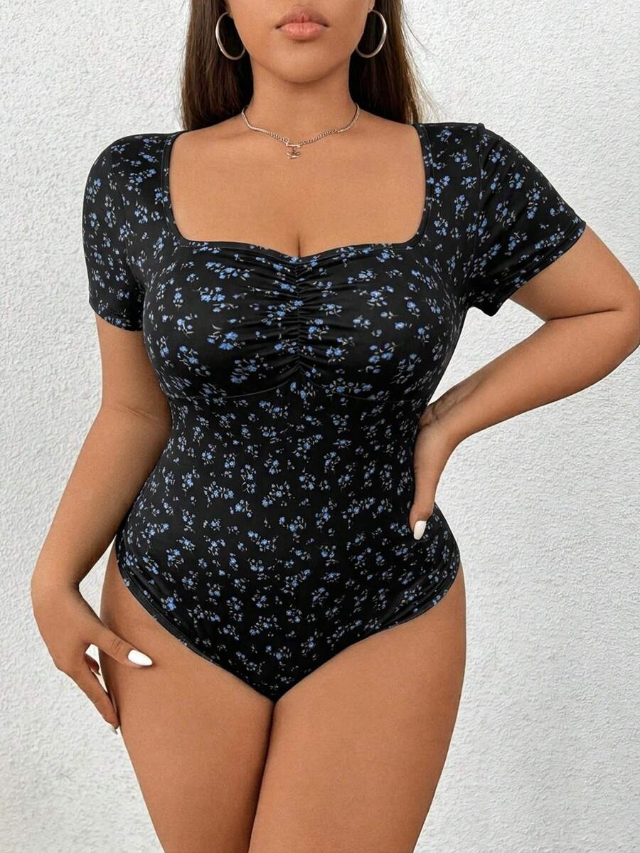 SHEIN EZwear 加大码黑色碎花连体衣,休闲夏季款 - 彩色 - 查看 1