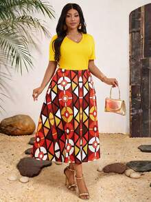 Villa Velisse Zanzea Women Plus Size Brown Summer Boho Dress,Fashion Casual Colorblock Patchwork Print African Clothes For Vacation Holiday Gym - Multicolor - View 3