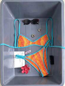 Swim Vcay Women's Sexy Contrast Color Low-Cut Spaghetti Strap Bikini Set, Suitable For Beach Golf Holiday White Summer - Multicolor - View 2