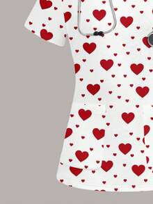 PopScrub 女士爱心印花手术服上衣 - 彩色 - 查看 3