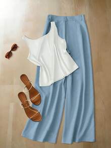 Franclia 2pcs Women Satin Camisole And Pants Set - White - View 2