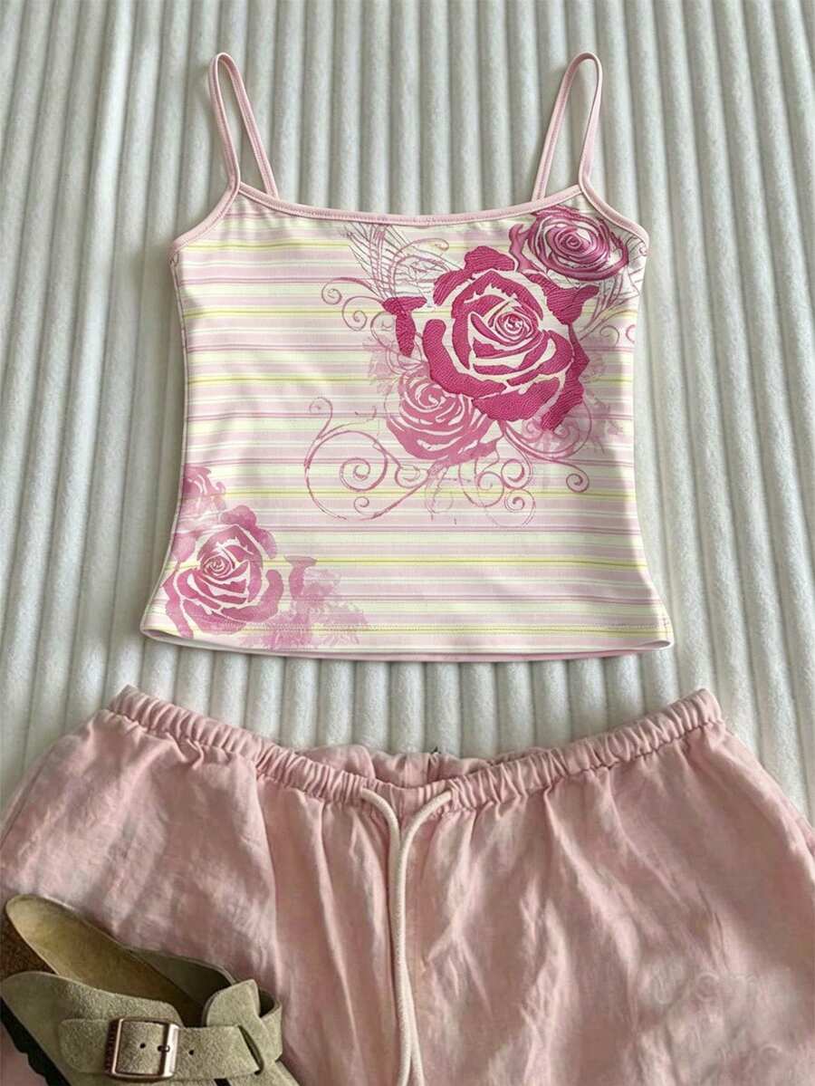 SHEIN 女士印花条纹休闲百搭日常吊带背心 - 彩色 - 查看 1