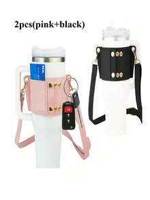1/2pcs,PU Water Bottle Bag ,Portable Water Bottle Holder 40oz Accessories ,PU Water Bottle Bag Carrier Adjustable Strap Bottle Sling Holder Cup Accessories,(Black/White/Pink/Dark Red),As A Gift - Multicolor - View 12