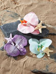 Opalesca 4件套优雅个性化甜美海星贝壳仿真兰花海滨度假风发夹，多功能女士发夹，发饰，头部饰品，女士发饰 - 彩色 - 查看 1