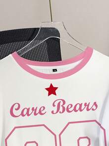SHEIN X Care Bears 大码女式圆领卡通字母印花休闲百搭日常短袖T恤 - 白色 - 查看 3