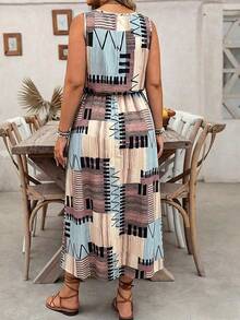 EMERY ROSE Plus Size Women Patchwork Casual Loose Side Slit Dress - Multicolor - View 2