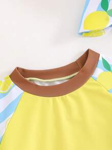 Cozy Pixies 男婴夏季假日拼布条纹柠檬印花泳衣套装 - 黃色 - 查看 3