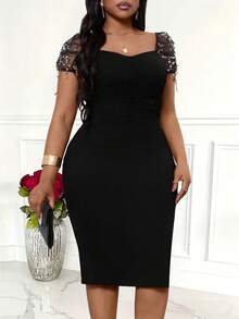 Villa Velisse Plus Size Women Elegant Party Fitted Dress - Black - View 7