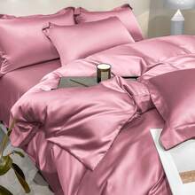 Cirelle 3 Pieces Set Simple Deep Pink Ice Silk Fabric Bedspread Set - Suitable For Bedroom, Guest Room, And Dormitory Decoration, A Soft, Comfortable, Breathable, And All-Season Bedding Set. The Three Pieces Bedspread Set Includes 1 Down Comforter Cover + 2 Pillowcases (Excluding Fillings) - Lao Lang Ice Silk Quilt Cover Three-piece Set - Deep Powder - View 7