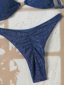 Swim Chiccia Bikini de dos piezas de tela especial azul marino casual de vacaciones para mujer - Azul Marino - Ver 5