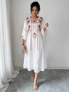 Qadelle Đầm nữ màu trắng cổ tròn tay phồng thêu họa tiết retro, kiểu dáng chữ A, thanh lịch, thời trang thành thị, thích hợp cho mặc hàng ngày, đám cưới, tiệc tối, đi làm, tiệc tốt nghiệp, lễ hội, kỳ nghỉ, hẹn hò, tiệc tùng, Halloween, Giáng sinh, Năm mới, Lễ Tạ ơn, đám cưới, đầm nữ tay ngắn dệt kim in kỹ thuật số retro màu trắng, kiểu dáng thường ngày, thích hợp cho mùa xuân hè. - trắng - Xem 6