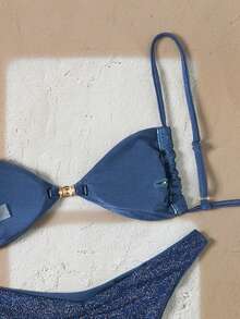Swim Chiccia Bikini de dos piezas de tela especial azul marino casual de vacaciones para mujer - Azul Marino - Ver 3