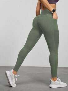 Eassivo Eassivo Quần legging nữ màu trơn, kiểu dáng thường ngày, có túi, đa năng, phù hợp mặc hàng ngày và chơi thể thao. - màu xanh lá - Xem 2