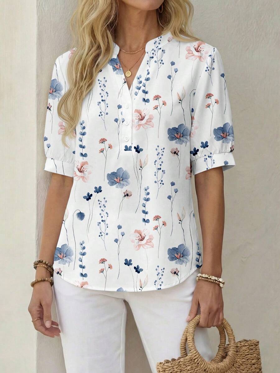 Women's Casual Floral Print Shirt - Multicolor - View 1