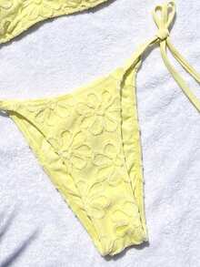 Swim Mod Bộ đồ bơi đi biển 2 món dành cho nữ, thời trang dễ thương, gợi cảm, thích hợp cho kỳ nghỉ biển, hồ bơi, tiệc tùng. Áo bơi quây hai dây có thể điều chỉnh và quần bơi buộc dây bên hông, kiểu bikini, màu trơn, thích hợp cho mùa xuân/hè. - Màu vàng - Xem 5