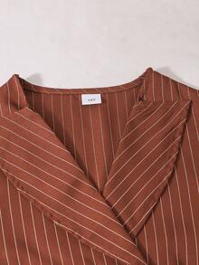 SHEIN Teen Girls Vintage Elegant Striped Double-Breasted Vest And Solid Collar Long Sleeve Shirt Dress 2 Pieces Set Autumn Fall - Apricot - View 4