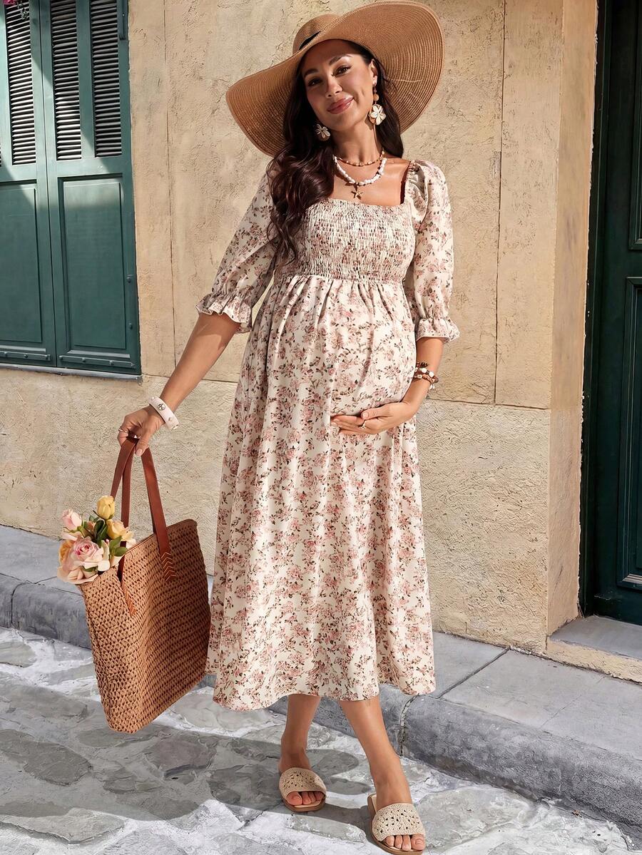 Charming & Elegant Ditsy Floral Nursing Maternity Dress - Multicolor - View 1
