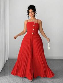 Elenzga Bộ jumpsuit nữ cỡ lớn thanh lịch với cổ áo bất đối xứng, xếp ly, ống rộng, quần ống loe thắt eo, thích hợp cho lễ tốt nghiệp, các ngày lễ, Ngày Valentine, lễ hội âm nhạc, Ngày của Mẹ, Halloween, Lễ Tạ ơn, Lễ Phục sinh, Ngày Quốc khánh, dạ hội, hẹn hò, tiệc tùng, đám cưới, dã ngoại. - Đỏ - Xem 4