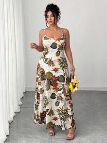 SHEIN Elenzya 大码女士优雅时尚百搭休闲通勤长款印花针织连衣裙 - 彩色 - 查看 4