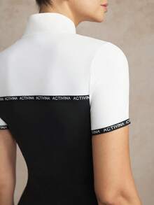 Activina Conjunto ecuestre de mujer con cuello Mao y manga corta de color contrastante - Blanco y Negro - Ver 3