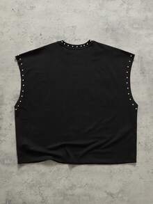 ROMWE MEN Men's Rivet Decor Printed Loose Fit Tank Top - Black - View 3