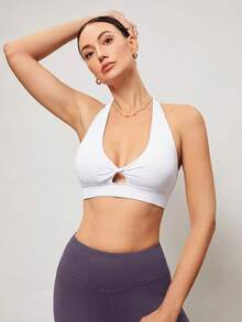 Activina Women's Solid Color Twist Pleated Racerback Casual Daily Sports Bra - White - View 5