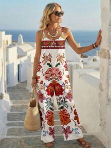 EMERY ROSE Bộ jumpsuit nữ phong cách retro in hoa, trang phục đa năng cho kỳ nghỉ. - trắng - Xem 3