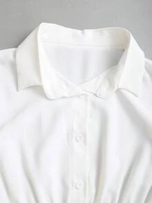 Sweetra Petite 女款純色百褶休閒連身衣，適合日常穿著，適合嬌小女性 - 白色 - 查看 3