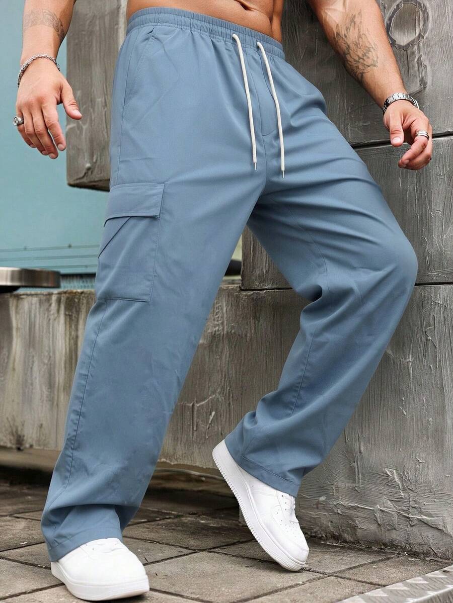Manfinity Homme Men's Casual Versatile Solid Color Cargo Pants - Dusty Blue - View 1