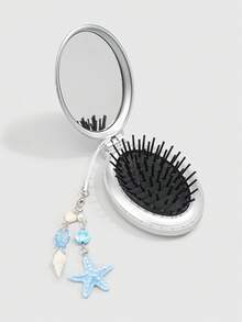 ROMWE Kawaii 1 bộ lược và gương gấp gọn dễ thương, lược đệm khí đi học, lược gương mini di động cho kỳ nghỉ hè, lược và gương di động tự làm với họa tiết sao biển và vỏ sò đại dương, nhẹ nhàng cho du lịch và sử dụng ngoài trời - Nhiều màu A - Xem 5