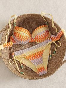 Swim Vcay Damen 2-teiliges Badeanzug Set, sexy elegantes minimalistisches Design mit verstellbaren Trägern, handgefertigter Perlenschmuck, Zufallsfarbe, geeignet für Strandurlaub, Frühling/Sommer - Verschiedenfarbig - Übersicht 4
