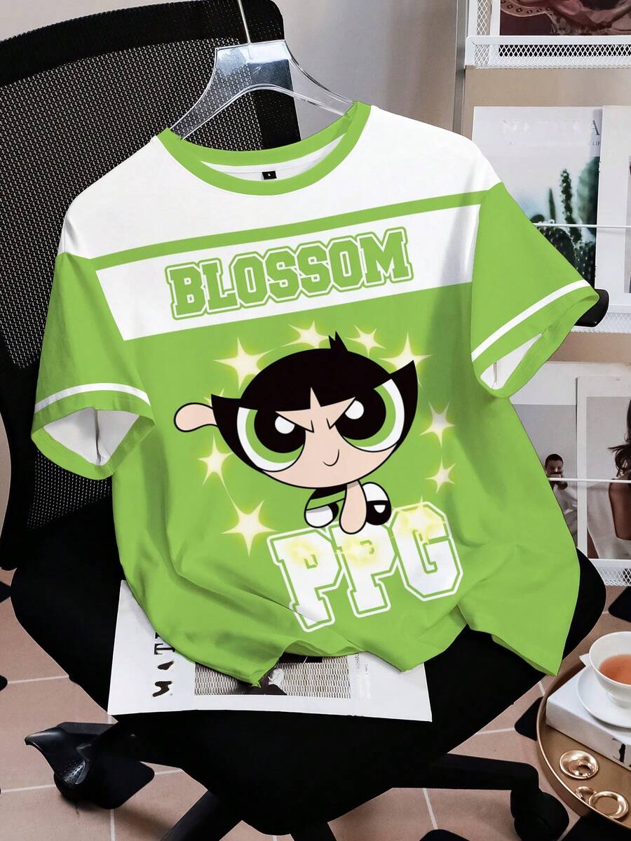 THE POWERPUFF GIRLS X SHEIN 女士圆领短袖休闲百搭T恤 - - 白色 - 查看 1