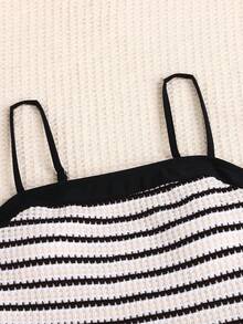 SHEIN TEENGIRL Beach Vacation Black & White Bow Contrast Tank Bikini Set, Conservative Bikini Set For Teen Girl - Black and White - View 3