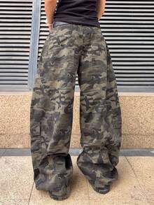 ROMWE MEN Street Life 男士宽松迷彩牛仔裤 - 軍綠色 - 查看 2