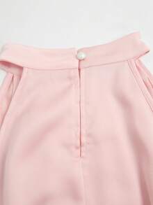 GlowEve Women's Baby Pink Satin Patchwork Halter Neck Tie-Waist Sleeveless Short Dress, Summer Elegant Romantic Sexy Casual Party Golf Date Wedding - Pink - View 4