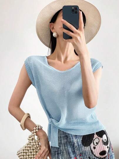 INAWLY 圆领轻薄镂空针织吊带背心