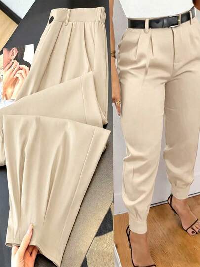 GlowEve CURVE Plus Size Women's Elegant Tapered Leg Wine Red Formal Trousers, Suitable For Office, Commute, Spring/Summer Vacation, Elegant Pants For Graduation, Valentine's Day, Music Festival, Mother's Day, Halloween, Thanksgiving, Easter, National Day, Gala, Date Party, Wedding Season, Outdoor Activities