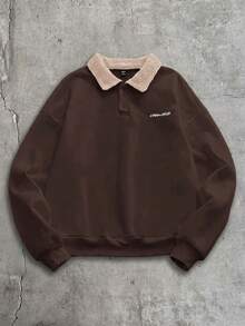 AXEPEAK 男士针织休闲宽松保暖长袖卫衣，适合日常穿着，秋冬季 - 棕色 - 查看 1