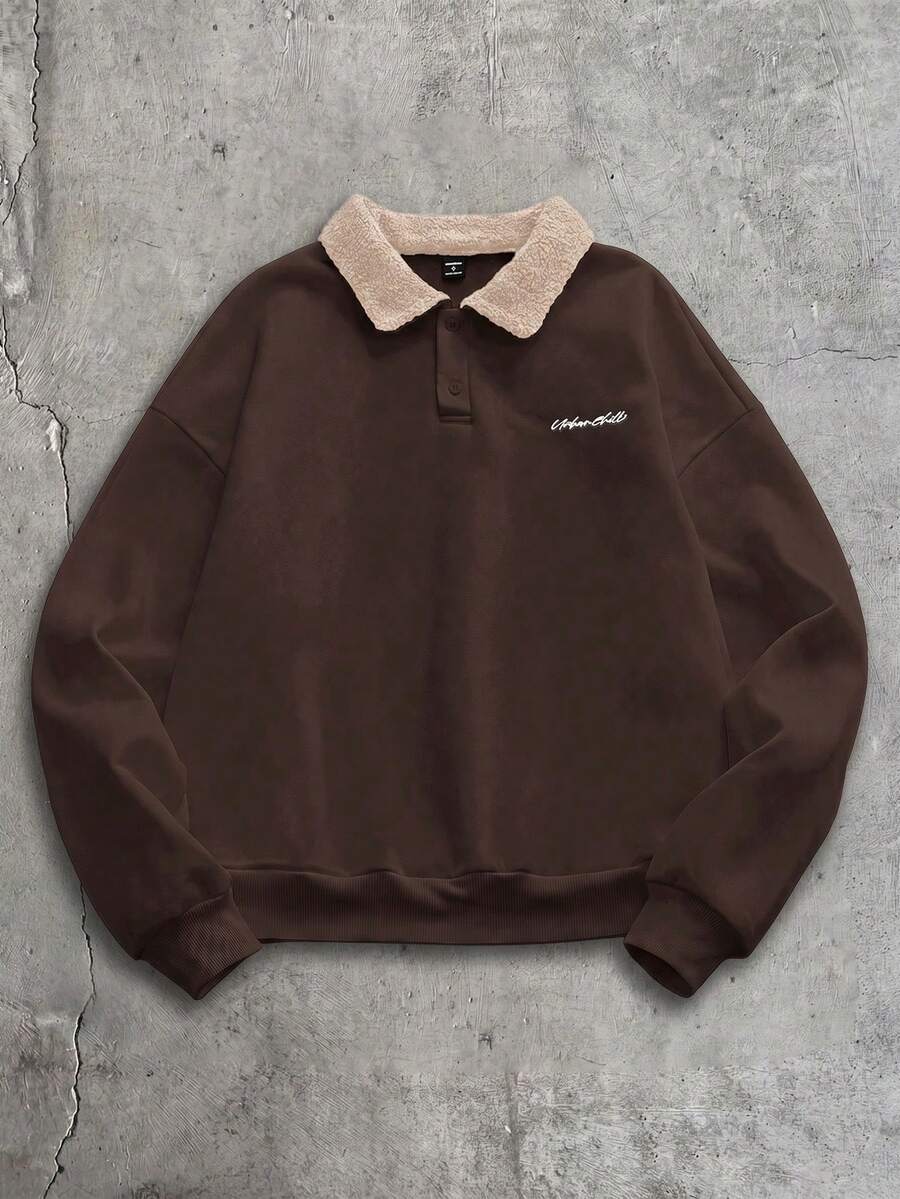 AXEPEAK 男士针织休闲宽松保暖长袖卫衣，适合日常穿着，秋冬季 - 棕色 - 查看 1