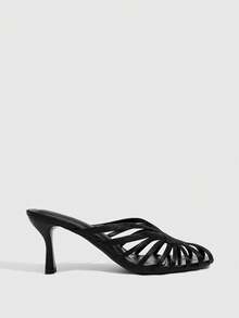 CUCCOO SZL Women's Round Toe Stiletto Black Stripe Stitching High Heel Sandals Fashionable Elegance Sexy Party Women's Sandals Women's Shoes - Burst 918 Black 1 - View 2