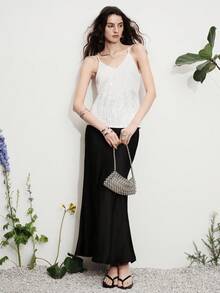 SHEIN Women's Embroidered Sequin V-Neck Sleeveless Mesh Sequin Patchwork Tassel Design Elegant Sexy Date Night Golf Camisole White Summer - White - View 2