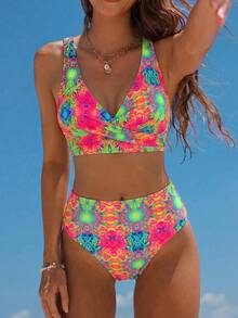 Swim Vcay Bộ bikini gợi cảm nhuộm màu tie-dye dành cho nữ - Áo bra và quần tam giác, thích hợp cho bãi biển/khu nghỉ dưỡng. - Nhiều màu - Xem 1