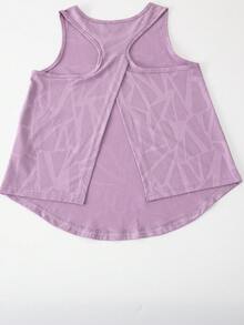 Tween Girls' Purple Summer Athletic Modest Gym Sports Shorts Set,Geometric Print Mesh Tank Top With Cutout High-Waisted Shorts,Yoga Running Track Suit - Purple - View 7