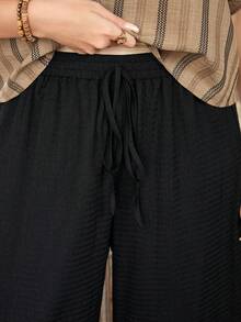 Lacomfia Women's Striped Top And Wide Leg Textured Pants Set, Casual And Versatile, Plus Size - Multicolor - View 4