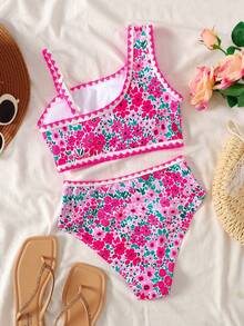 Bộ bikini in hoa dành cho bé gái tuổi teen, 2 mảnh, kiểu dáng ngọt ngào và thời trang, phù hợp cho mọi dịp, mùa xuân/hè. - Hồng - Xem 6