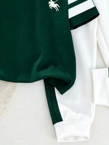 SHEIN Bộ đồ thể thao dáng rộng thoải mái, cổ tròn, tay ngắn và quần dài cho bé trai, kiểu dáng thể thao, thu đông mới. - Nhiều màu - Xem 6