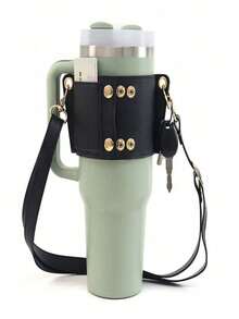 1/2pcs,PU Water Bottle Bag ,Portable Water Bottle Holder 40oz Accessories ,PU Water Bottle Bag Carrier Adjustable Strap Bottle Sling Holder Cup Accessories,(Black/White/Pink/Dark Red),As A Gift - Multicolor - View 6