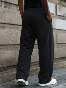 Manfinity EMRG Men's Knit Casual Straight Leg Color Block Pants - Black - View 2