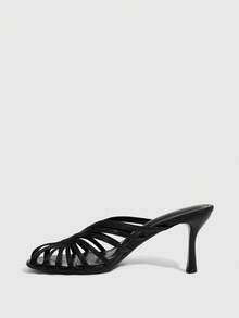 CUCCOO SZL Women's Round Toe Stiletto Black Stripe Stitching High Heel Sandals Fashionable Elegance Sexy Party Women's Sandals Women's Shoes - Burst 918 Black 1 - View 4